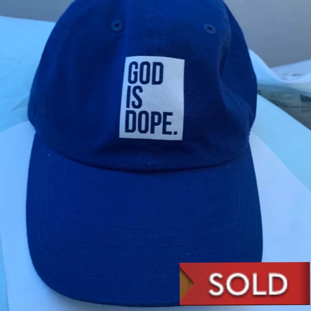 Brand New Blue/White Fitted God Is Dope Snapback.